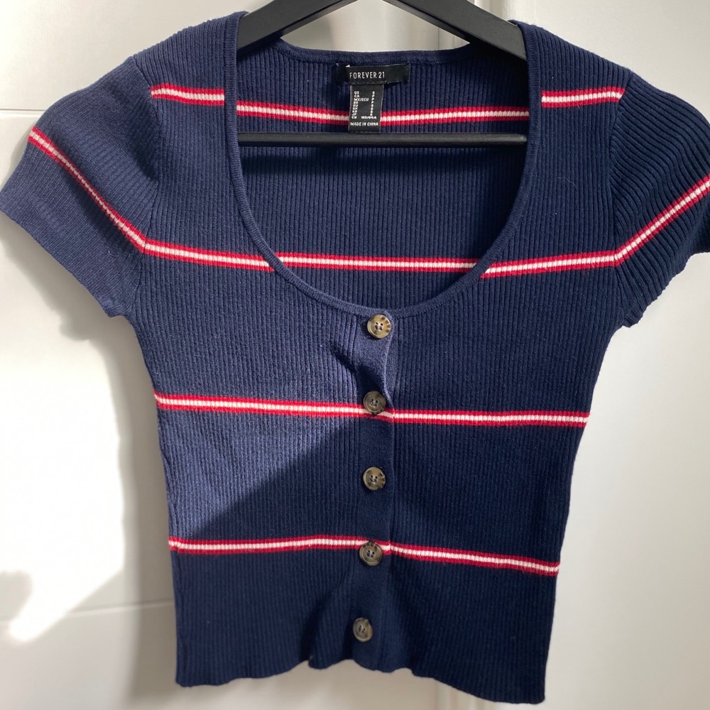 Forever 21 white, red & blue cropped top